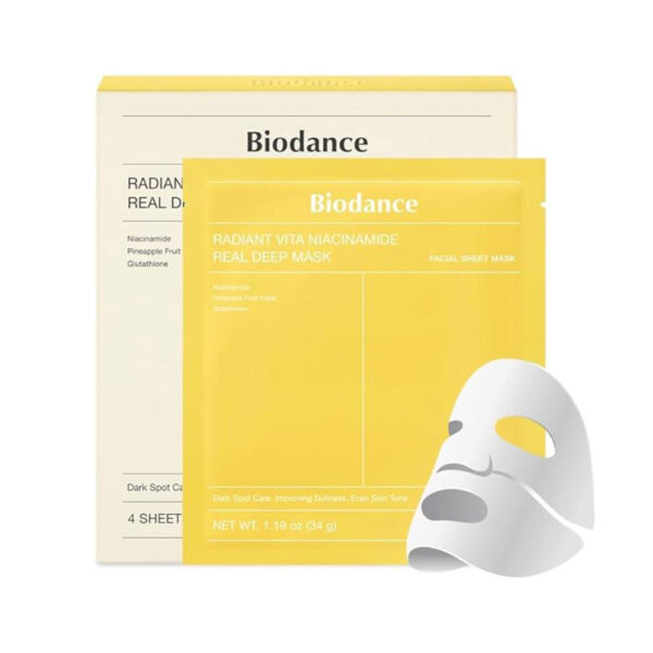 پک 4 عددی ماسک ورقه ای صورت نیاسینامید آناناس بایودنس |biodance radiant vita niacinamide real deep mask 4pack