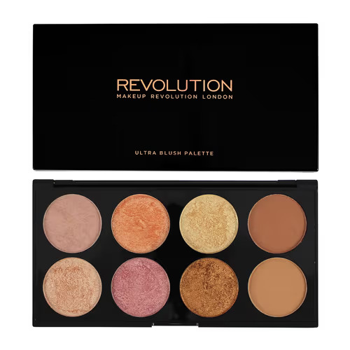 پالت رژگونه و هایلایتر 8عددیgolden sugar2rose gold رولوشن | Revolution makeup revolution london blush palette color is golden sugar2rose gold