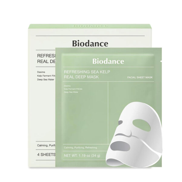 پک 4 عددی ماسک ورقه ای صورت جلبک دریایی بایودنس |biodance refreshing sea kelp real deep mask