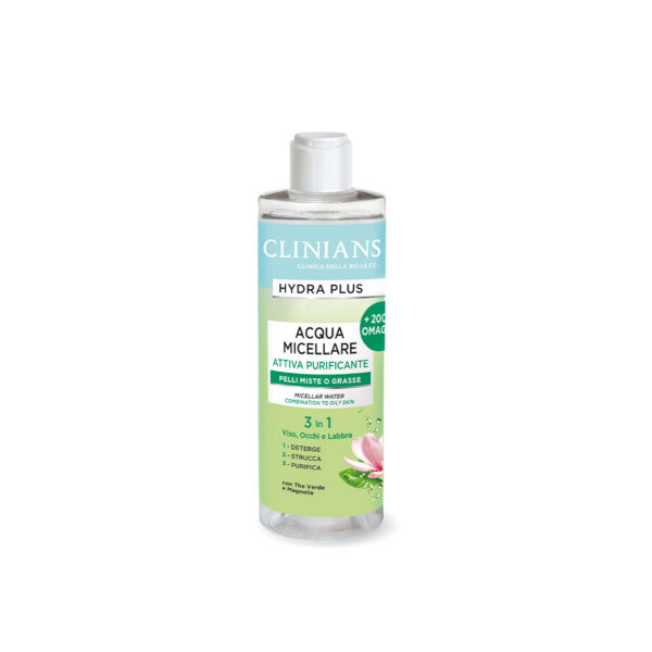 میسلار  hydra plus مناسب پوست چرب کلینیانس|clinians hydra plus acqua micellare attiva purificante pelli miste o grasse 3in1