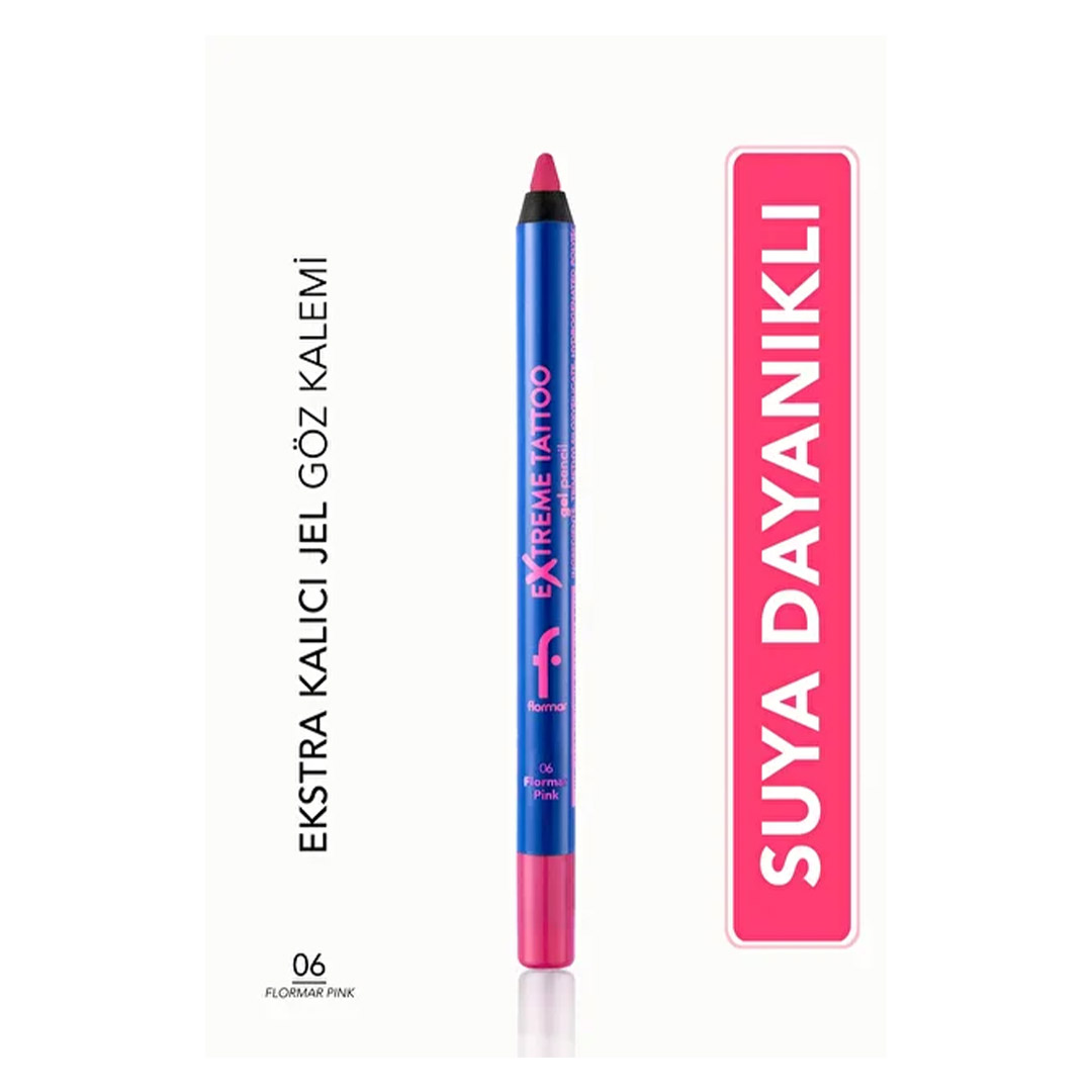 مداد چشم ژله ای رنگ06 pink پکیج جدید فلورمار |Flormar extreme tattoo gel pencil color is 06 pink