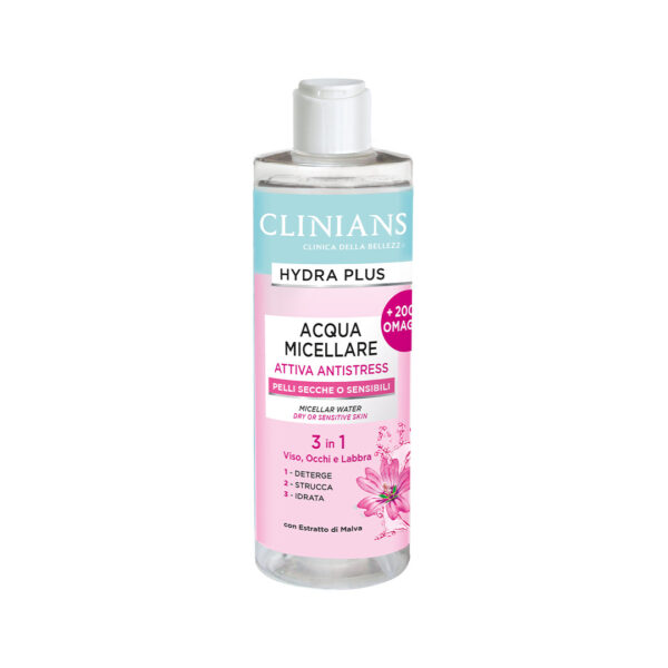 میسلار hydra plus مناسب پوست حساس و خشک کلینیانس|clinians hydra plus acqua micellare attiva purificante antistress pelli secche o sensibili