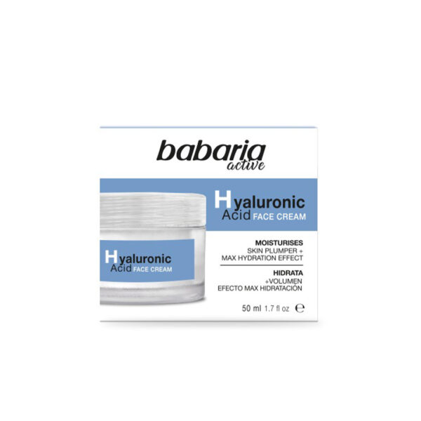 کرم صورت هیالورونیک اسید مرطوب کننده و حجم دهنده پوست باباریا |Babaria hyaluronic acid face cream moisturises skin plumper max hydration affect